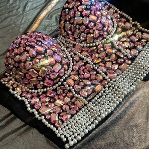 Pink Rhinestone Strapless Top